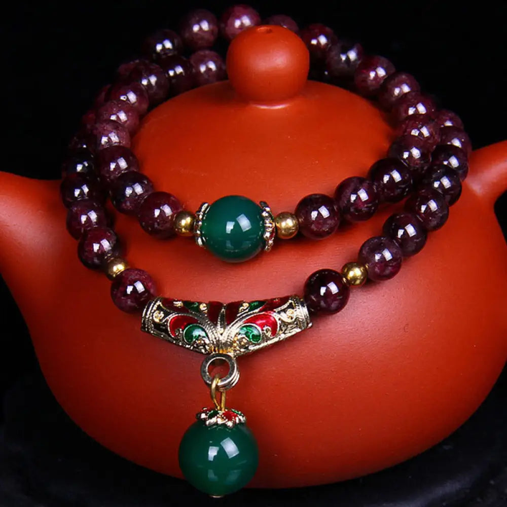 Buddha Stones Natural Garnet Blessing Bracelet - 7mm Garnet - Bracelet Necklaces & Pendants