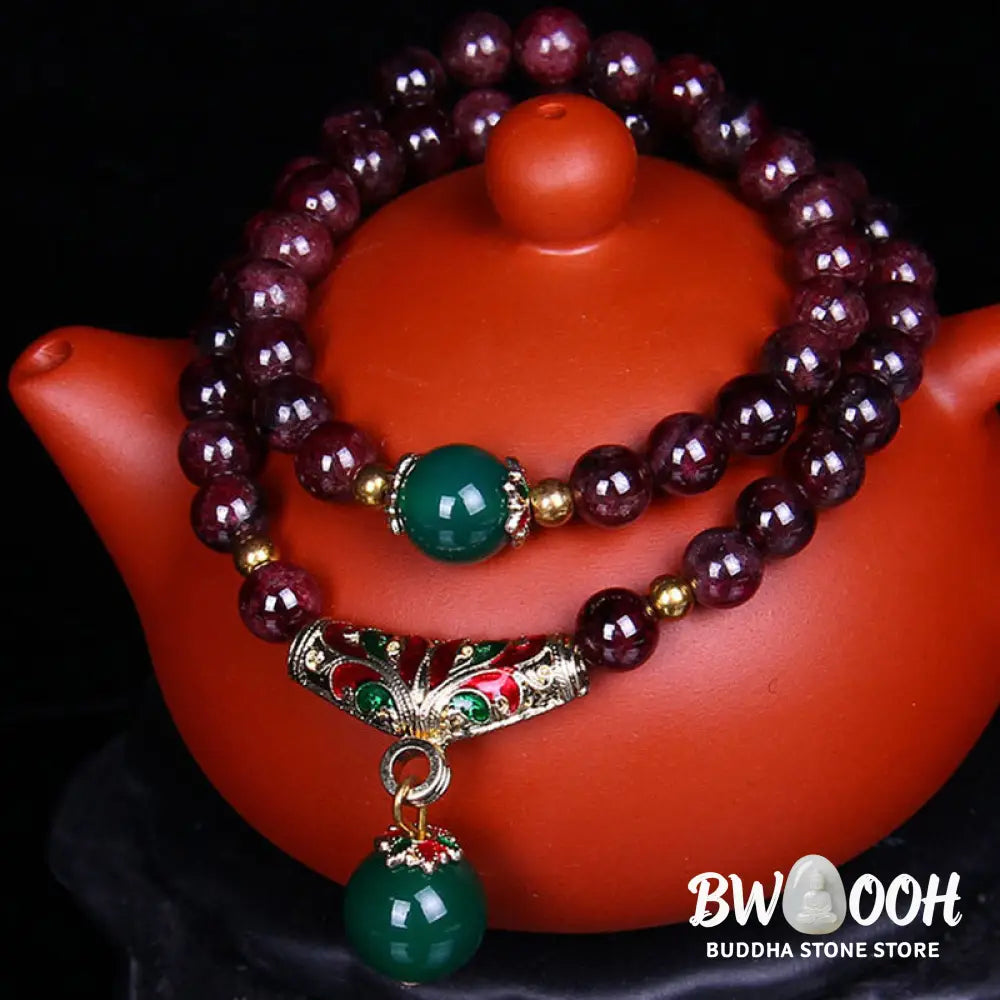 Buddha Stones Natural Garnet Blessing Bracelet - 7mm Garnet - Bracelet Necklaces &amp; Pendants