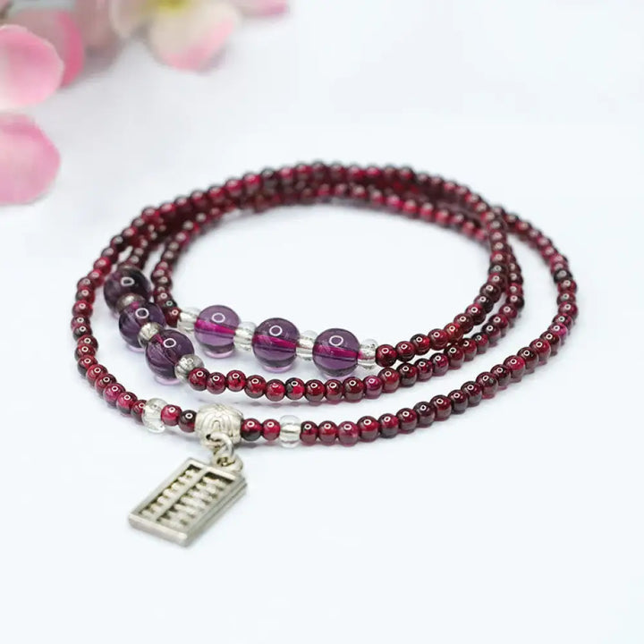 Buddha Stones Natural Garnet Elephant Abacus Lucky Bag PiXiu Protection Triple Wrap Bracelet - BWOOOH - Abacus(Wrist