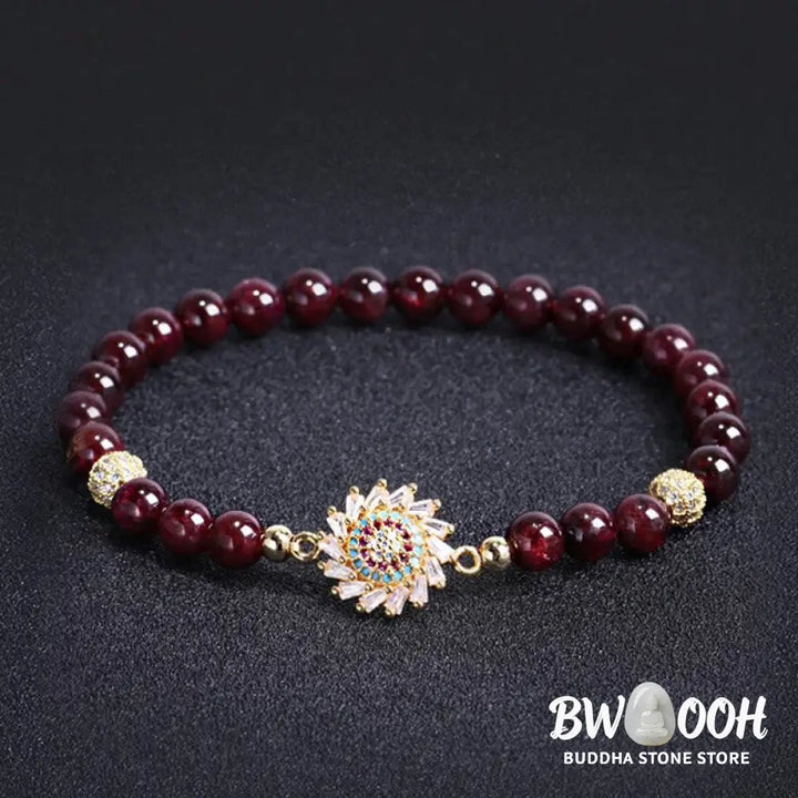 Buddha Stones Natural Garnet Flower Zircon Bead Protection Bracelet - 6mm Garnet(Wrist Circumference 14-16cm) - Bracelet