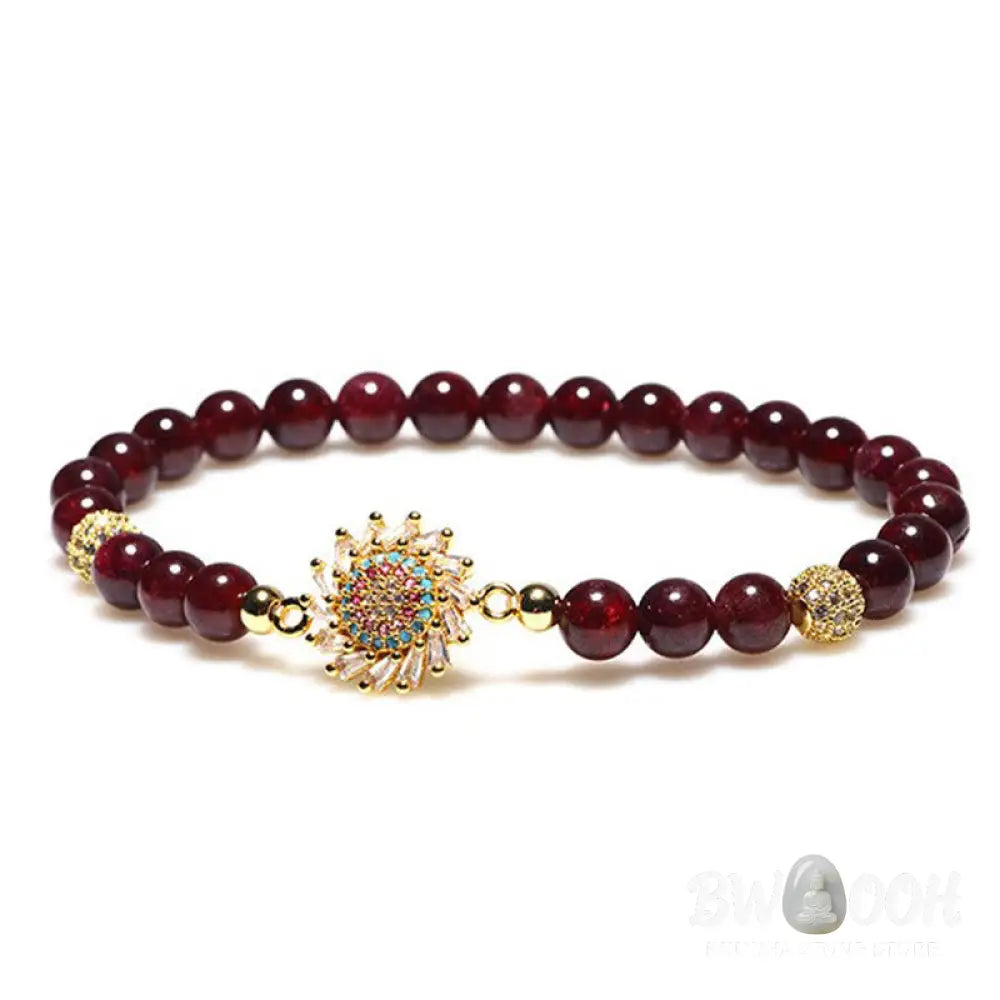 Buddha Stones Natural Garnet Flower Zircon Bead Protection Bracelet - 6mm Garnet(Wrist Circumference 14-16cm) - Bracelet
