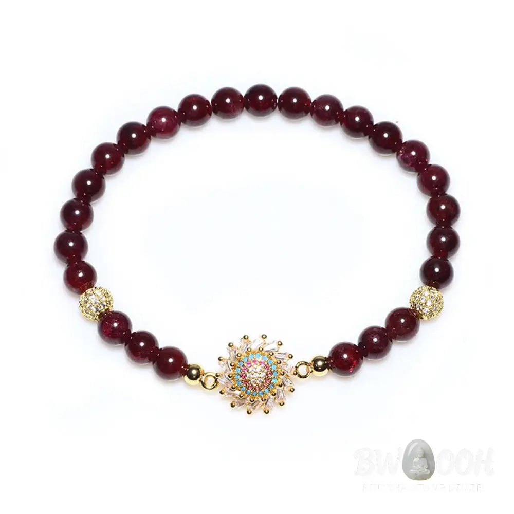 Buddha Stones Natural Garnet Flower Zircon Bead Protection Bracelet - 6mm Garnet(Wrist Circumference 14-16cm) - Bracelet