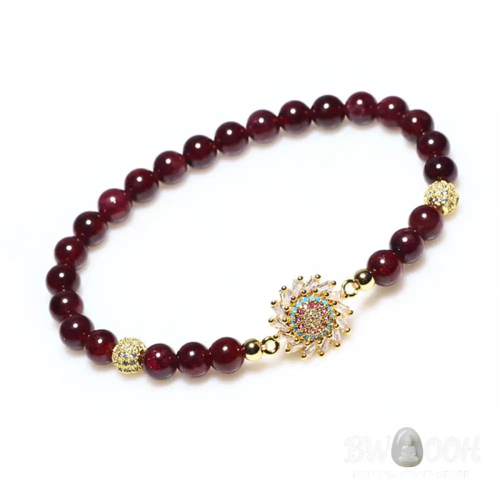 Buddha Stones Natural Garnet Flower Zircon Bead Protection Bracelet - 6mm Garnet(Wrist Circumference 14-16cm) - Bracelet