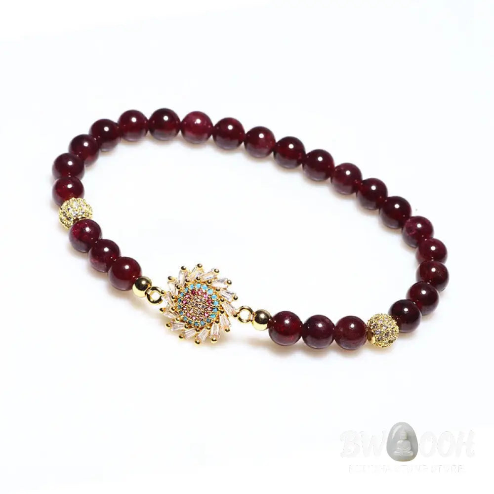 Buddha Stones Natural Garnet Flower Zircon Bead Protection Bracelet - 6mm Garnet(Wrist Circumference 14-16cm) - Bracelet