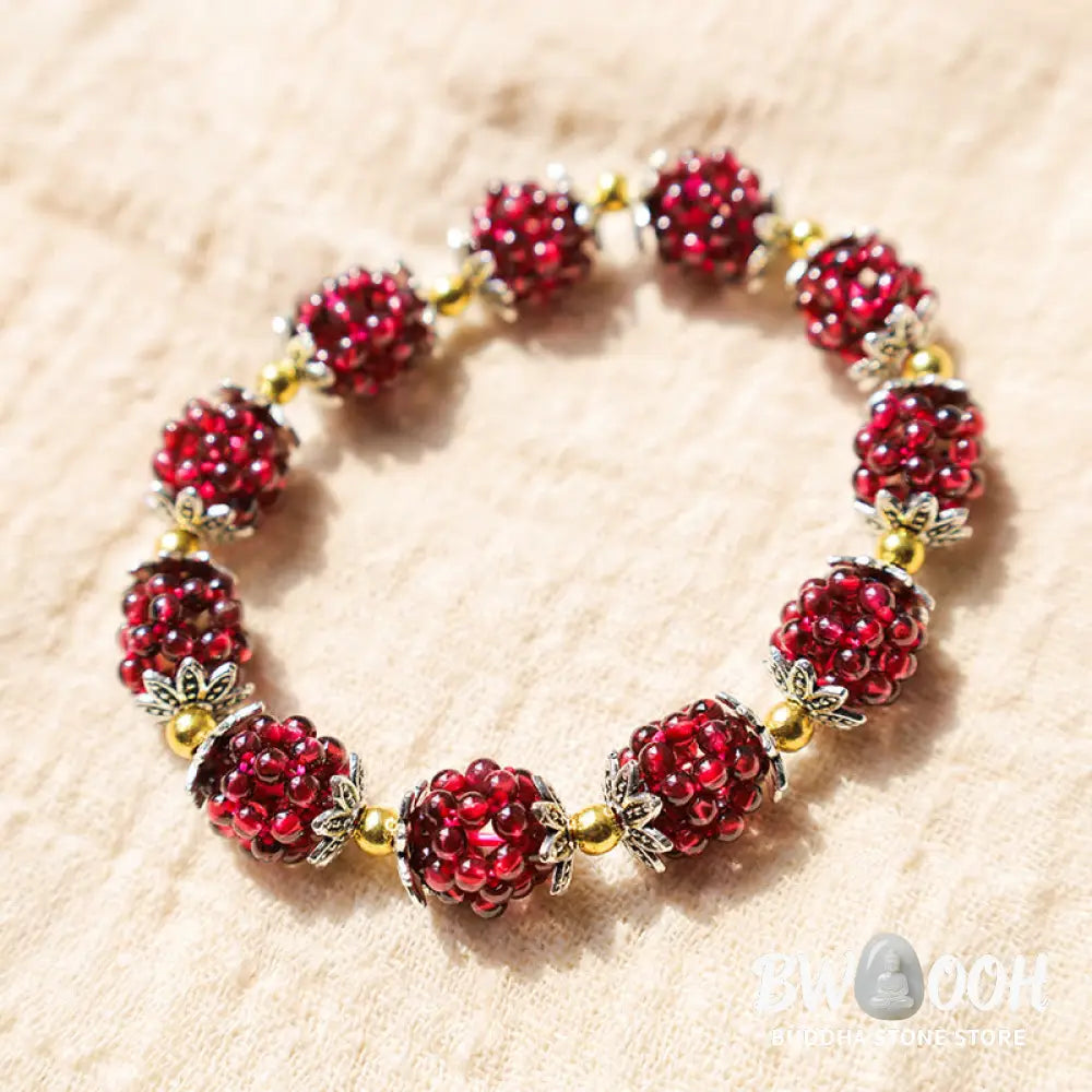 Buddha Stones Natural Garnet Healing Bracelet - BWOOOH - 0.59 in (1.5 cm) - Bracelet