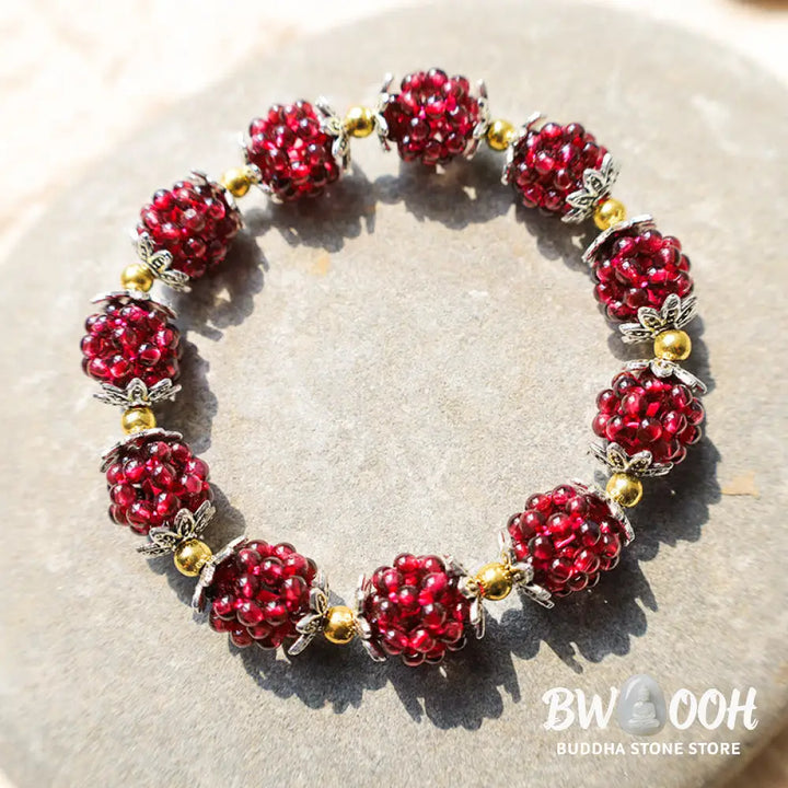 Buddha Stones Natural Garnet Healing Bracelet - BWOOOH - 0.59 in (1.5 cm) - Bracelet