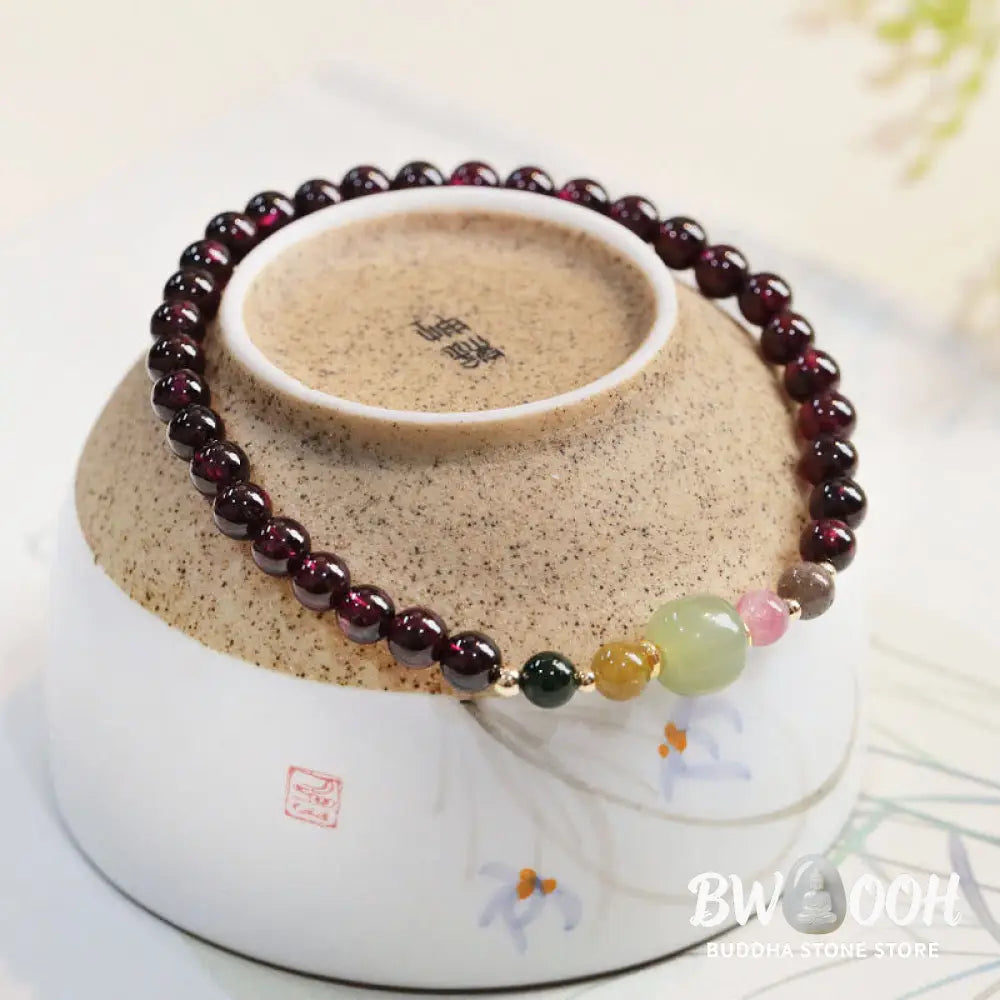 Buddha Stones Natural Garnet Hetian Jade Tourmaline Bead Passion Bracelet - BWOOOH - Garnet(Wrist Circumference
