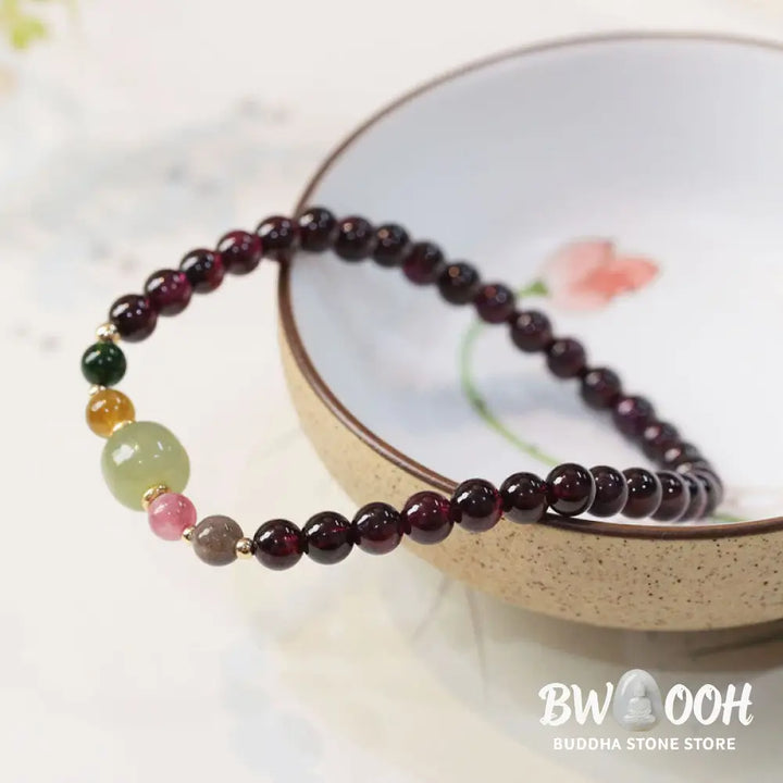Buddha Stones Natural Garnet Hetian Jade Tourmaline Bead Passion Bracelet - BWOOOH - Garnet(Wrist Circumference