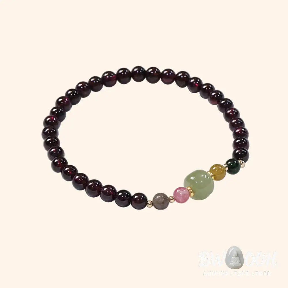 Buddha Stones Natural Garnet Hetian Jade Tourmaline Bead Passion Bracelet - BWOOOH - Garnet(Wrist Circumference