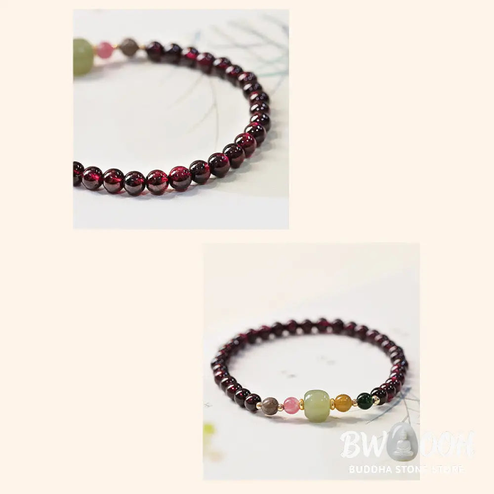 Buddha Stones Natural Garnet Hetian Jade Tourmaline Bead Passion Bracelet - BWOOOH - Garnet(Wrist Circumference