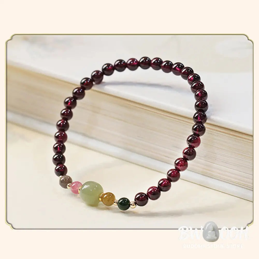Buddha Stones Natural Garnet Hetian Jade Tourmaline Bead Passion Bracelet - BWOOOH - Garnet(Wrist Circumference