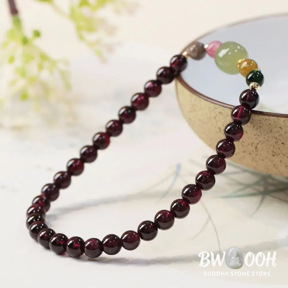 Buddha Stones Natural Garnet Hetian Jade Tourmaline Bead Passion Bracelet - BWOOOH - Garnet(Wrist Circumference