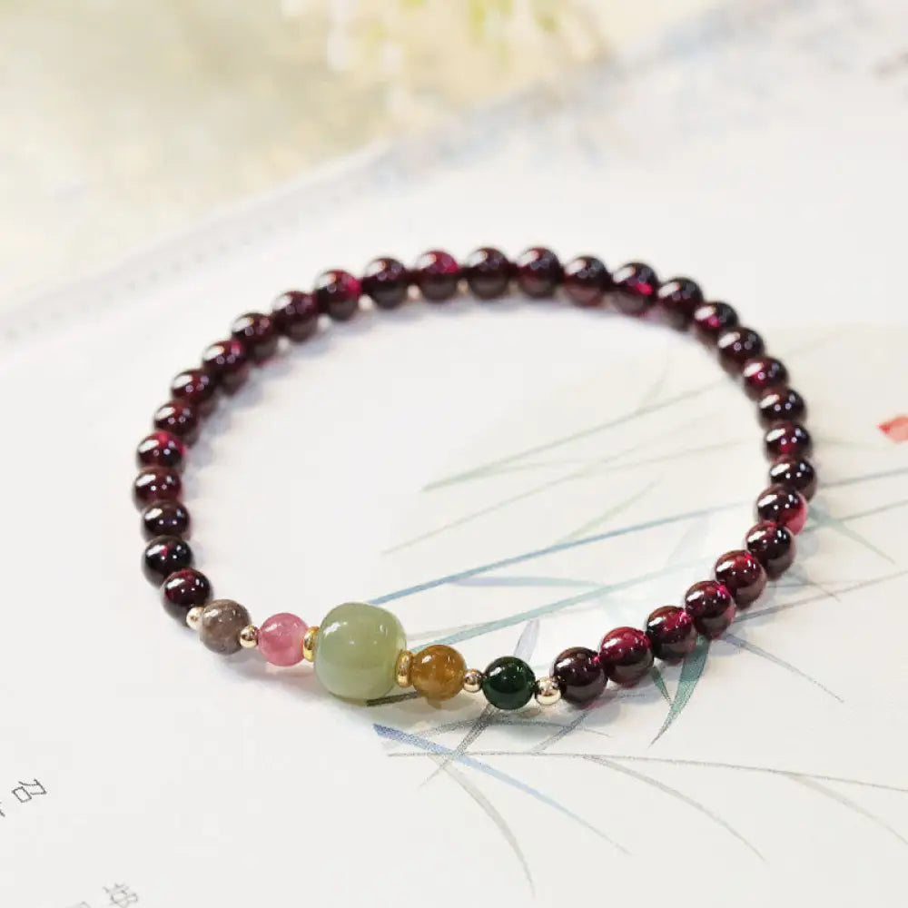 BWOOOH Natural Garnet Hetian Jade Tourmaline Bead Passion Bracelet - BWOOOH - Garnet(Wrist Circumference