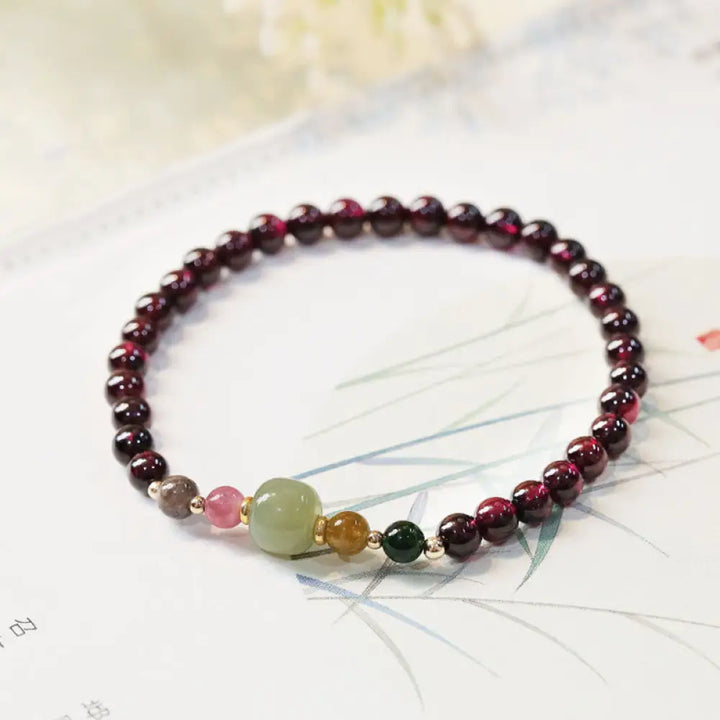 BWOOOH Natural Garnet Hetian Jade Tourmaline Bead Passion Bracelet - BWOOOH - Garnet(Wrist Circumference
