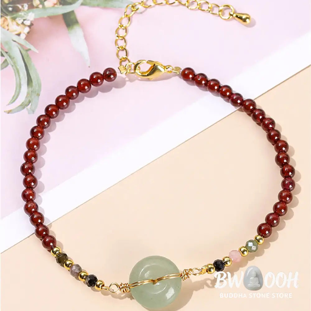 Buddha Stones Natural Garnet Peace Buckle Bead Calm Bracelet - BWOOOH - Garnet(Purification♥Protection) - Bracelet