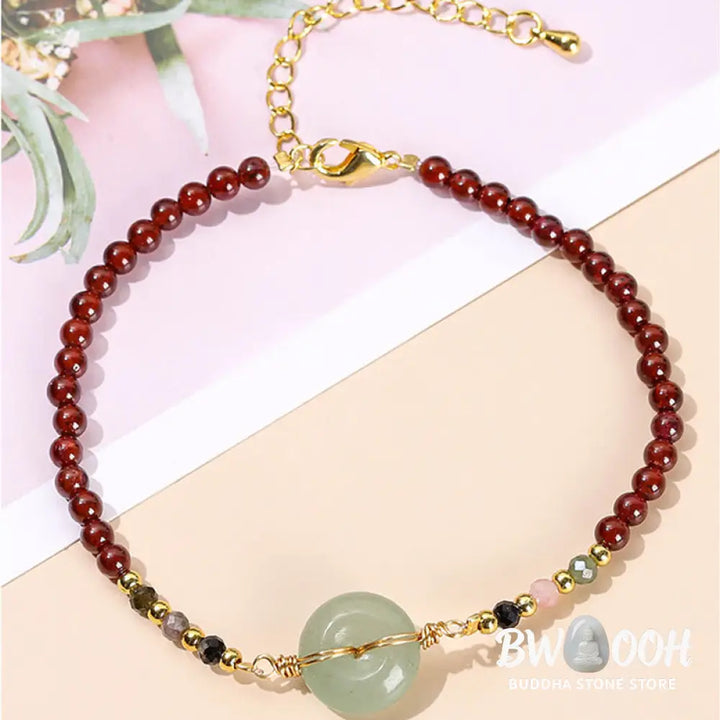 Buddha Stones Natural Garnet Peace Buckle Bead Calm Bracelet - BWOOOH - Garnet(Purification♥Protection) - Bracelet