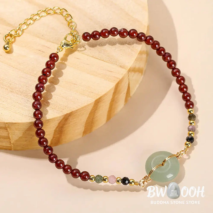 Buddha Stones Natural Garnet Peace Buckle Bead Calm Bracelet - BWOOOH - Garnet(Purification♥Protection) - Bracelet