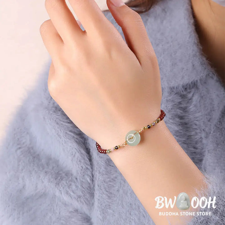 Buddha Stones Natural Garnet Peace Buckle Bead Calm Bracelet - BWOOOH - Garnet(Purification♥Protection) - Bracelet