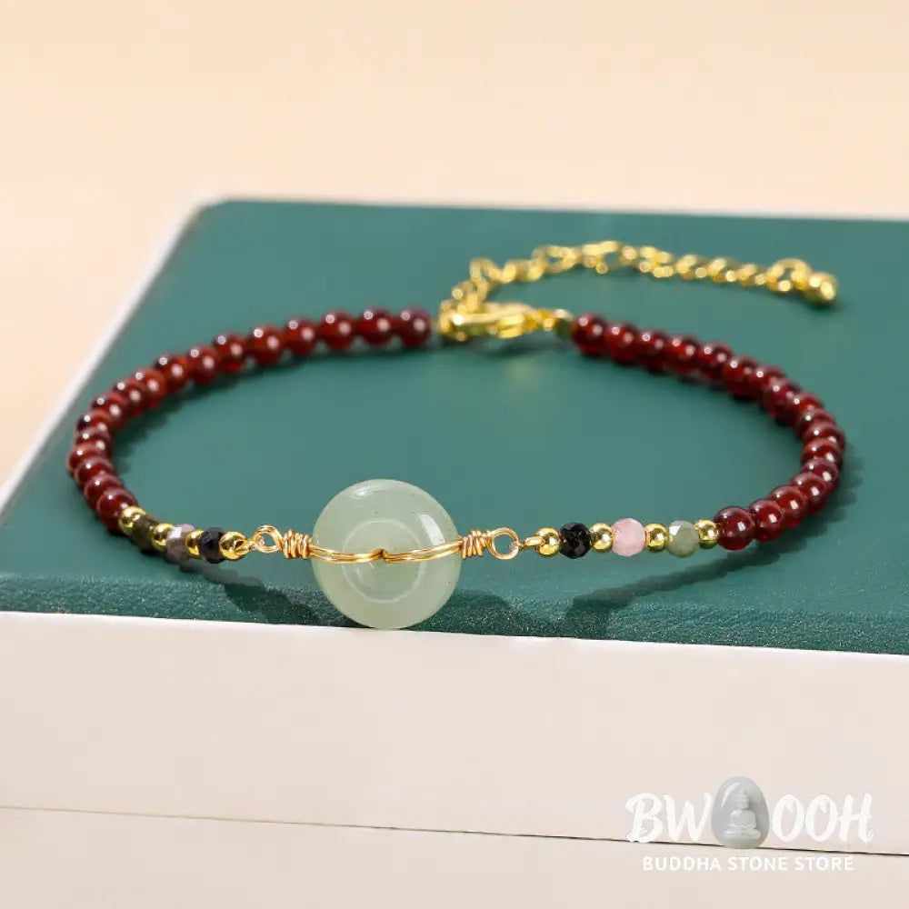 Buddha Stones Natural Garnet Peace Buckle Bead Calm Bracelet - BWOOOH - Garnet(Purification♥Protection) - Bracelet