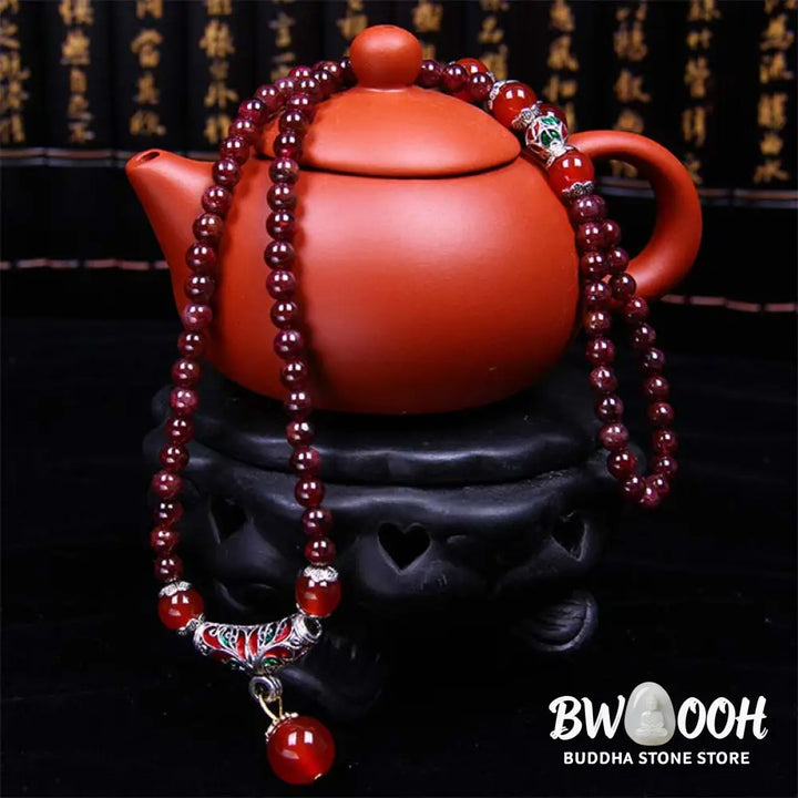 Buddha Stones Natural Garnet Red Agate Blessing Healing Bracelet Necklace Pendant - 6mm Garnet&amp;Red Agate - Bracelet