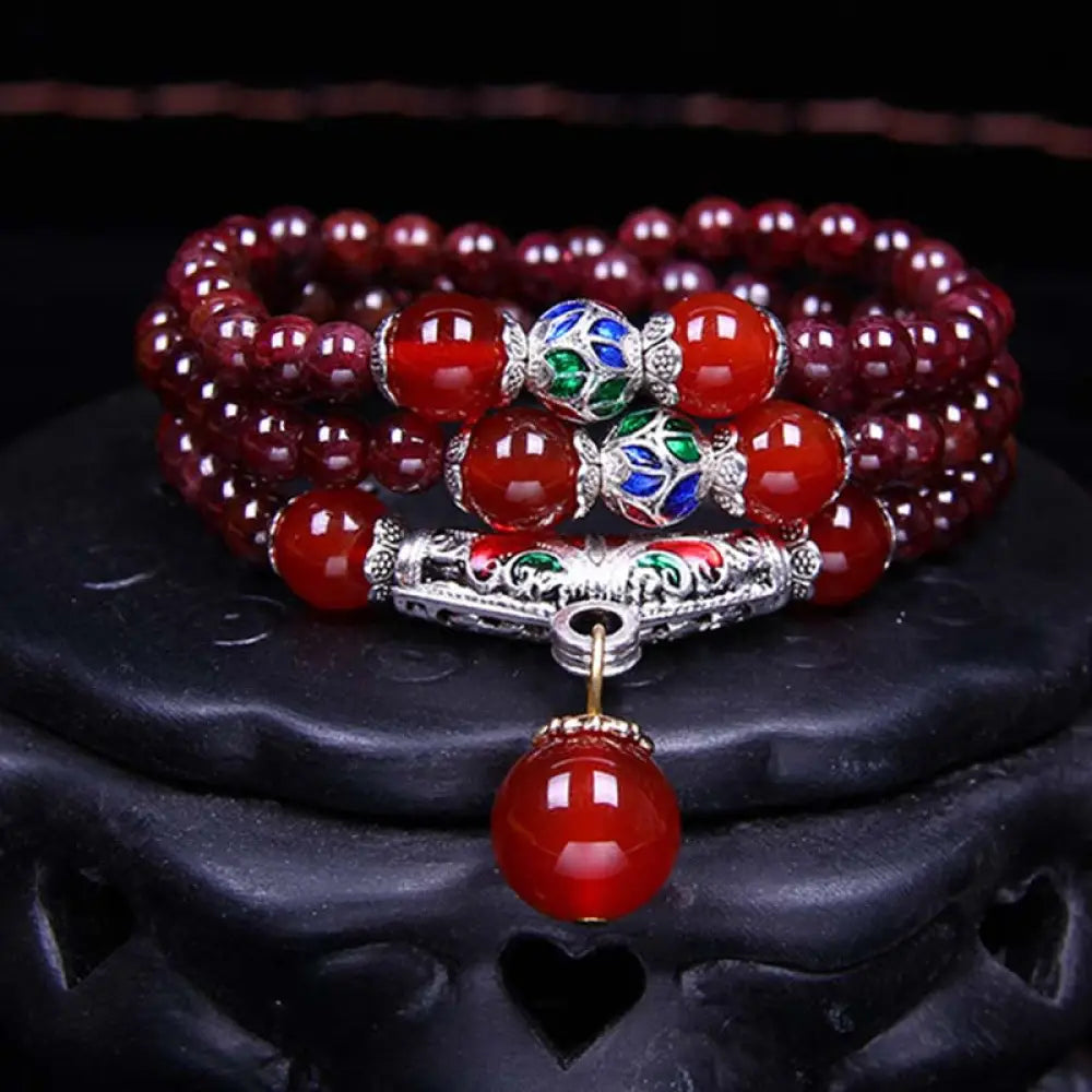 Buddha Stones Natural Garnet Red Agate Blessing Healing Bracelet Necklace Pendant - 6mm Garnet&Red Agate - Bracelet
