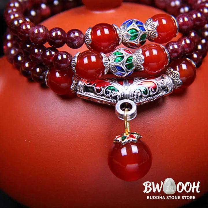 Buddha Stones Natural Garnet Red Agate Blessing Healing Bracelet Necklace Pendant - 6mm Garnet&amp;Red Agate - Bracelet