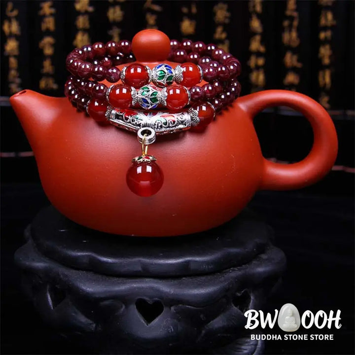 Buddha Stones Natural Garnet Red Agate Blessing Healing Bracelet Necklace Pendant - 6mm Garnet&amp;Red Agate - Bracelet