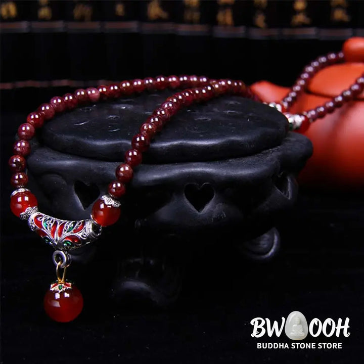 Buddha Stones Natural Garnet Red Agate Blessing Healing Bracelet Necklace Pendant - 6mm Garnet&amp;Red Agate - Bracelet