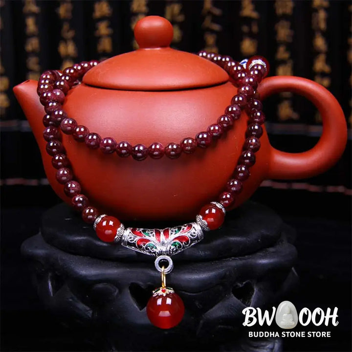 Buddha Stones Natural Garnet Red Agate Blessing Healing Bracelet Necklace Pendant - 6mm Garnet&amp;Red Agate - Bracelet