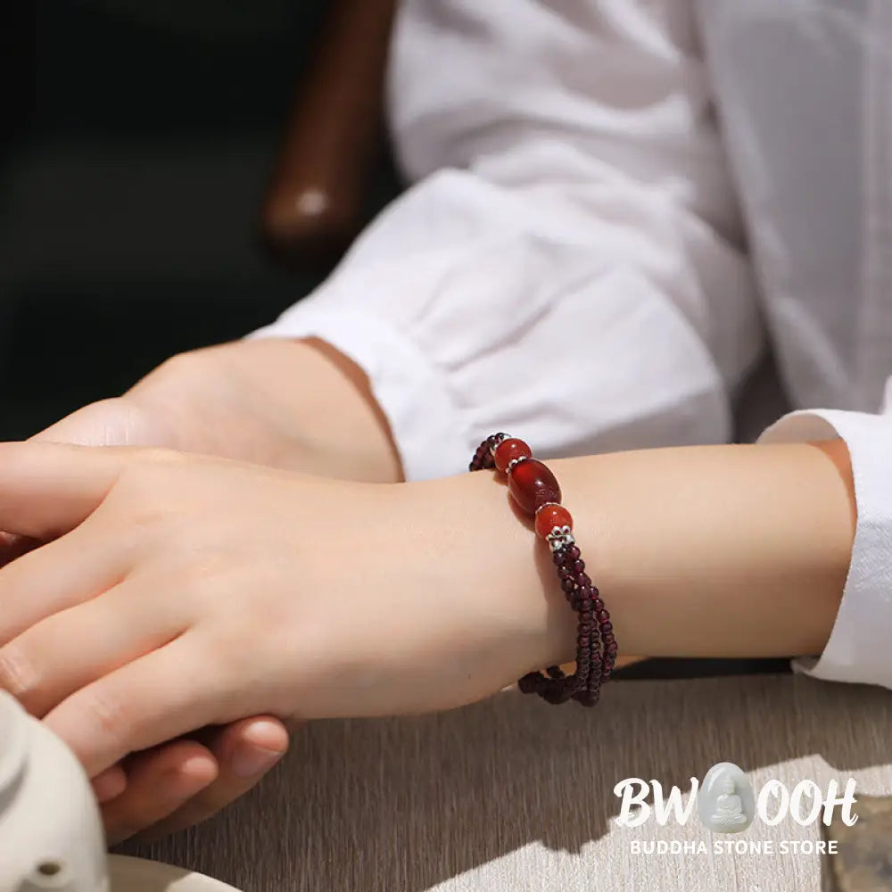 Buddha Stones Natural Garnet Red Agate Protection Triple Layer Bracelet - BWOOOH - Garnet&amp;Red Agate - Bracelet