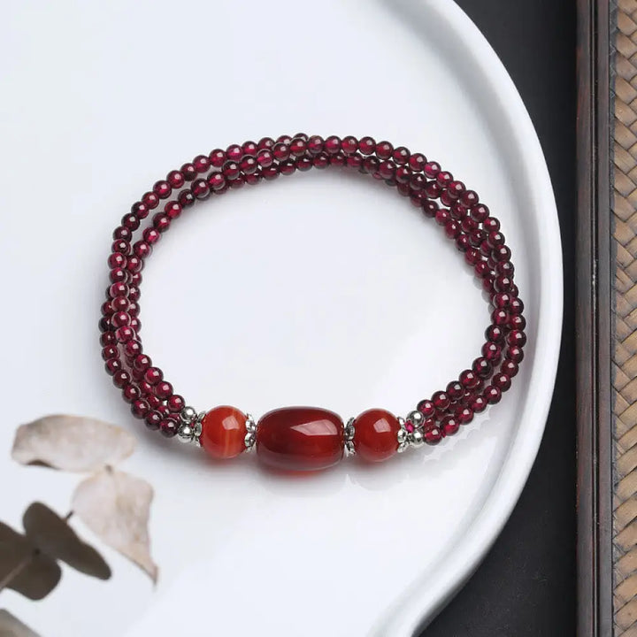 BWOOOH Natural Garnet Red Agate Protection Triple Layer Bracelet - BWOOOH - Garnet&amp;Red Agate - Bracelet