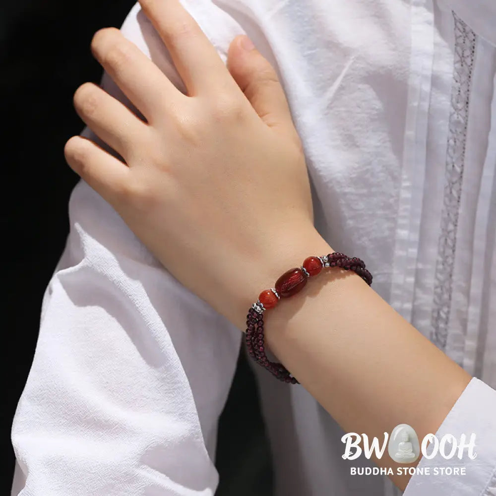 Buddha Stones Natural Garnet Red Agate Protection Triple Layer Bracelet - BWOOOH - Garnet&amp;Red Agate - Bracelet