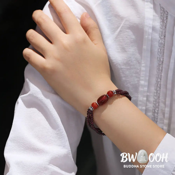 Buddha Stones Natural Garnet Red Agate Protection Triple Layer Bracelet - BWOOOH - Garnet&amp;Red Agate - Bracelet