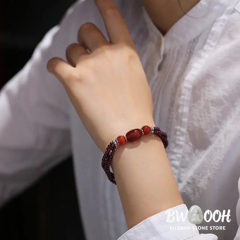 Buddha Stones Natural Garnet Red Agate Protection Triple Layer Bracelet - BWOOOH - Garnet&amp;Red Agate - Bracelet