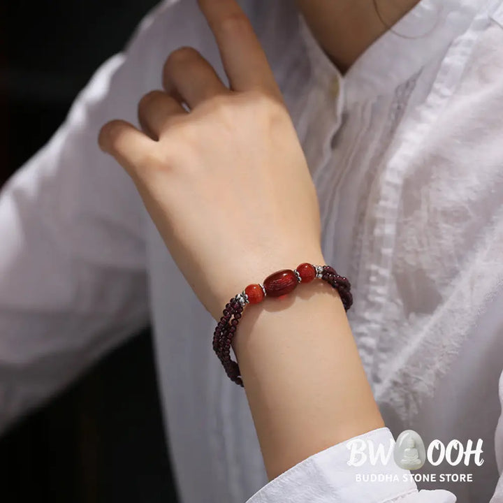 Buddha Stones Natural Garnet Red Agate Protection Triple Layer Bracelet - BWOOOH - Garnet&amp;Red Agate - Bracelet