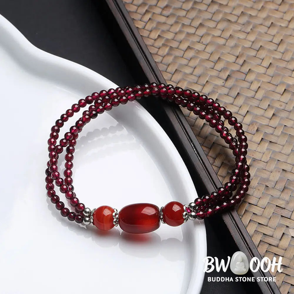Buddha Stones Natural Garnet Red Agate Protection Triple Layer Bracelet - BWOOOH - Garnet&amp;Red Agate - Bracelet