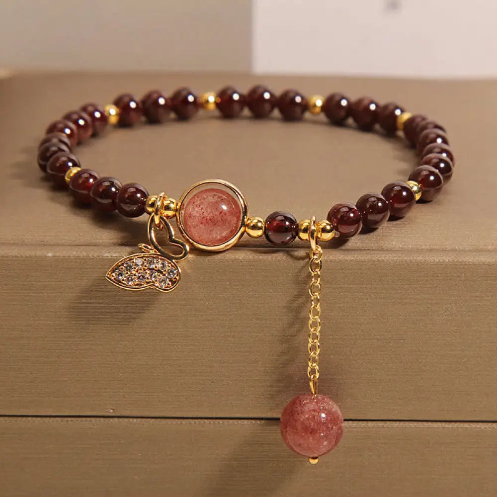 BWOOOH Natural Garnet Strawberry Quartz Butterfly Protection Bracelet - BWOOOH - Garnet(Wrist Circumference