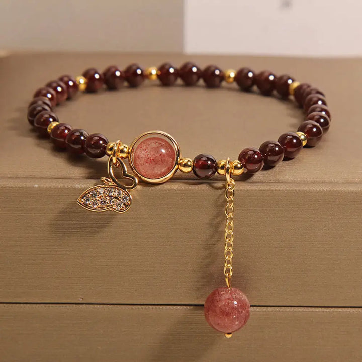 BWOOOH Natural Garnet Strawberry Quartz Butterfly Protection Bracelet - BWOOOH - Garnet(Wrist Circumference