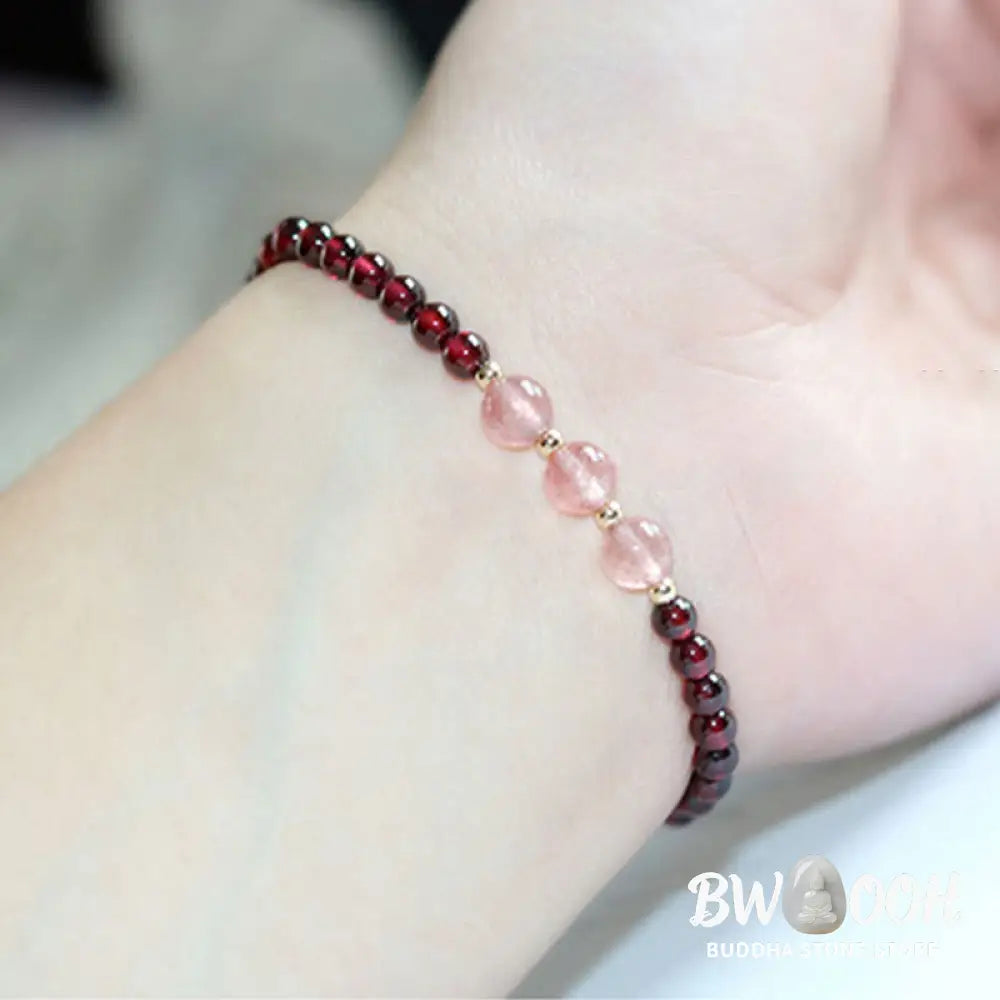 Buddha Stones Natural Garnet Strawberry Quartz Calm Bracelet - Bracelet