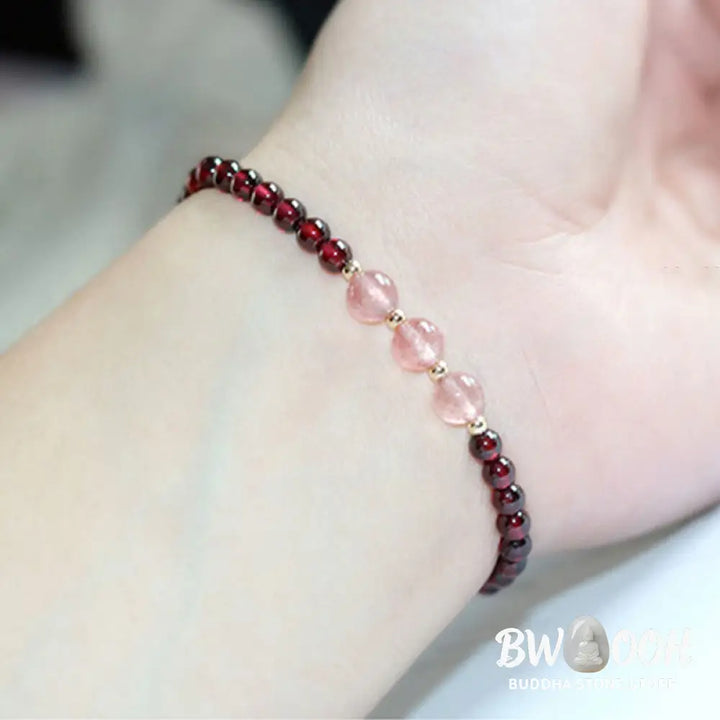Buddha Stones Natural Garnet Strawberry Quartz Calm Bracelet - Bracelet