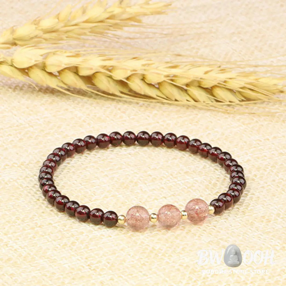 Buddha Stones Natural Garnet Strawberry Quartz Calm Bracelet - Bracelet