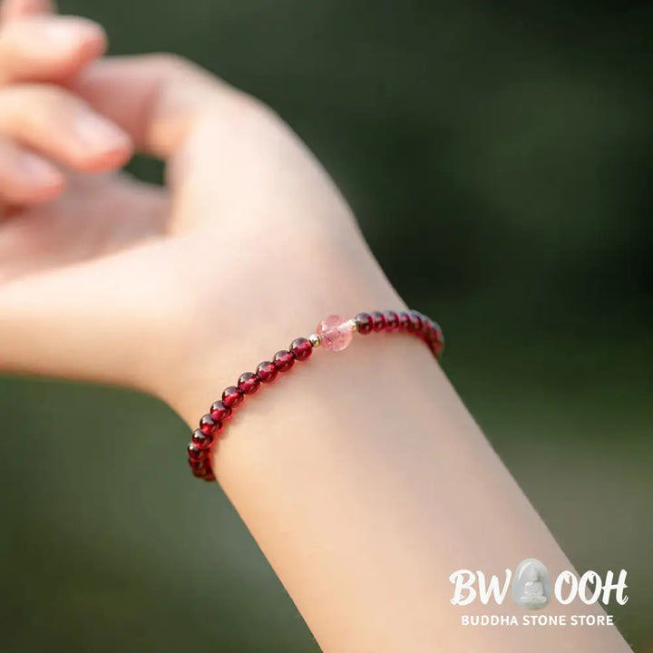 Buddha Stones Natural Garnet Strawberry Quartz Calm Bracelet - Bracelet