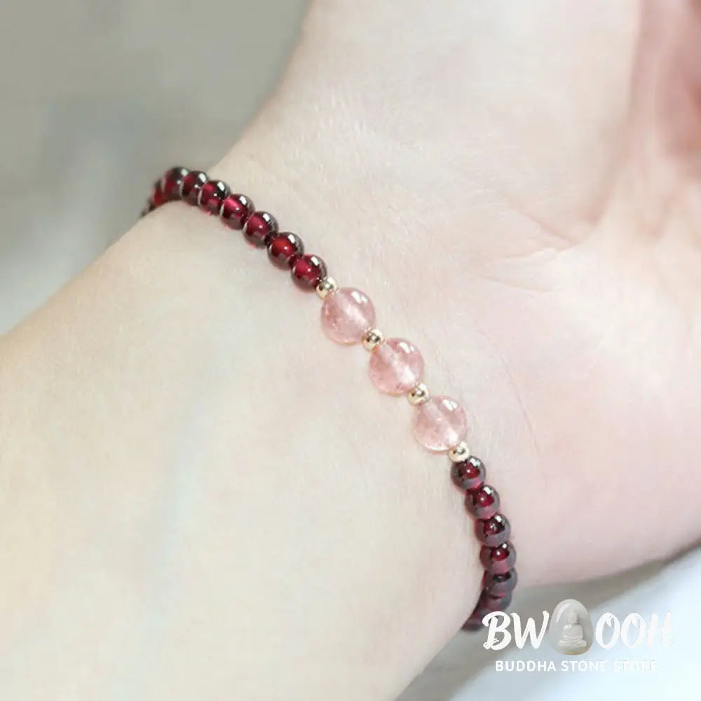 Buddha Stones Natural Garnet Strawberry Quartz Calm Bracelet - Bracelet