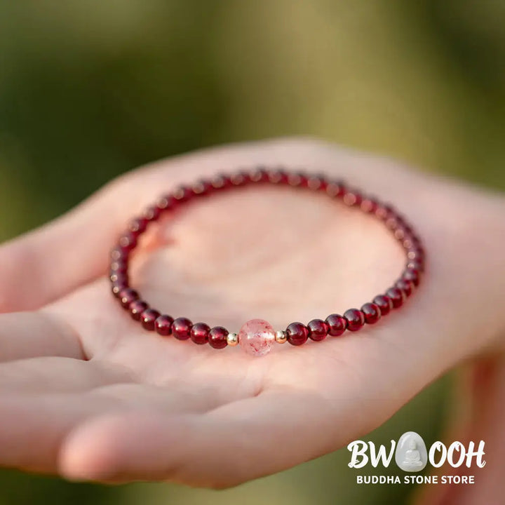 Buddha Stones Natural Garnet Strawberry Quartz Calm Bracelet - Bracelet