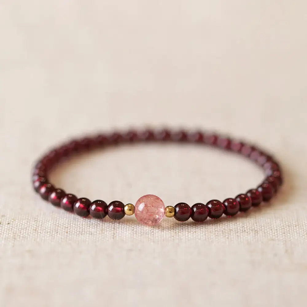 Buddha Stones Natural Garnet Strawberry Quartz Calm Bracelet - One Strawberry Quartz&Garnet / 14cm - Bracelet