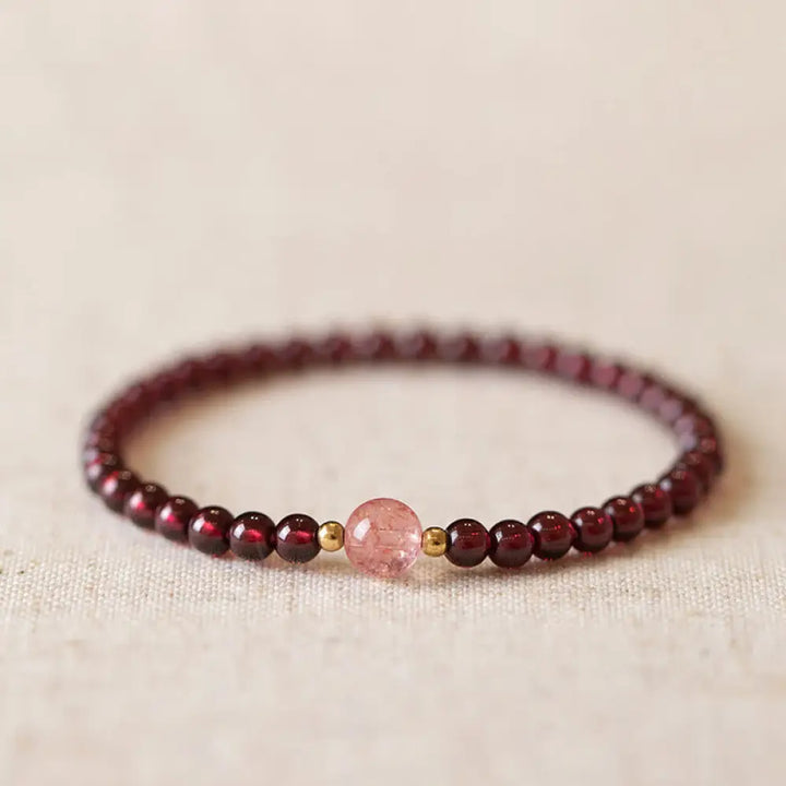 Buddha Stones Natural Garnet Strawberry Quartz Calm Bracelet - One Strawberry Quartz&amp;Garnet / 14cm - Bracelet