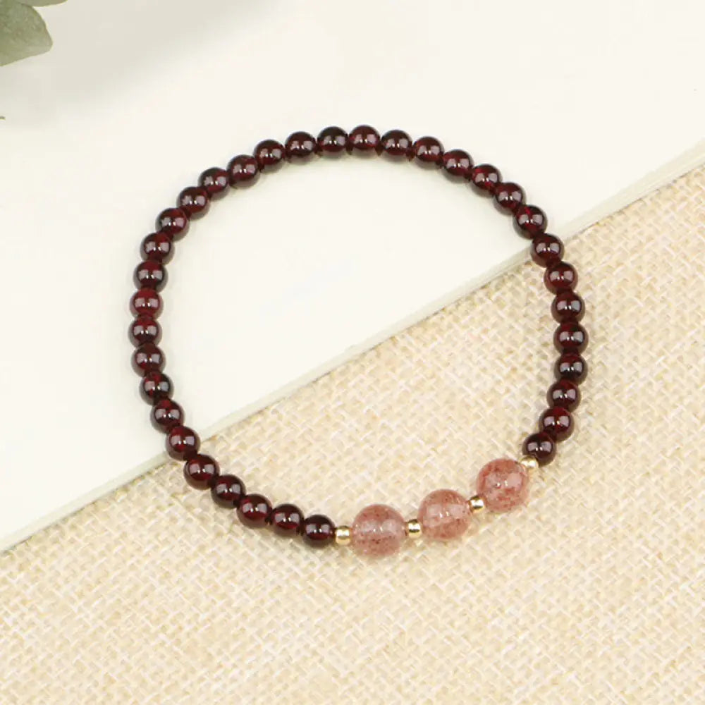 Buddha Stones Natural Garnet Strawberry Quartz Calm Bracelet - Three Strawberry Quartz&amp;Garnet / 14cm - Bracelet