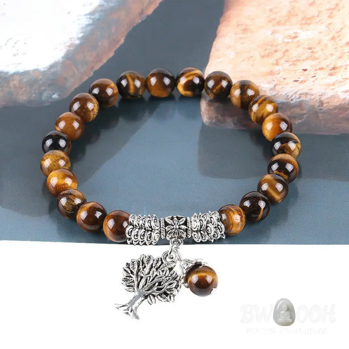 Buddha Stones Natural Gemstone Tree of Life Lucky Charm Stretch Bracelet - BWOOOH - Bracelet