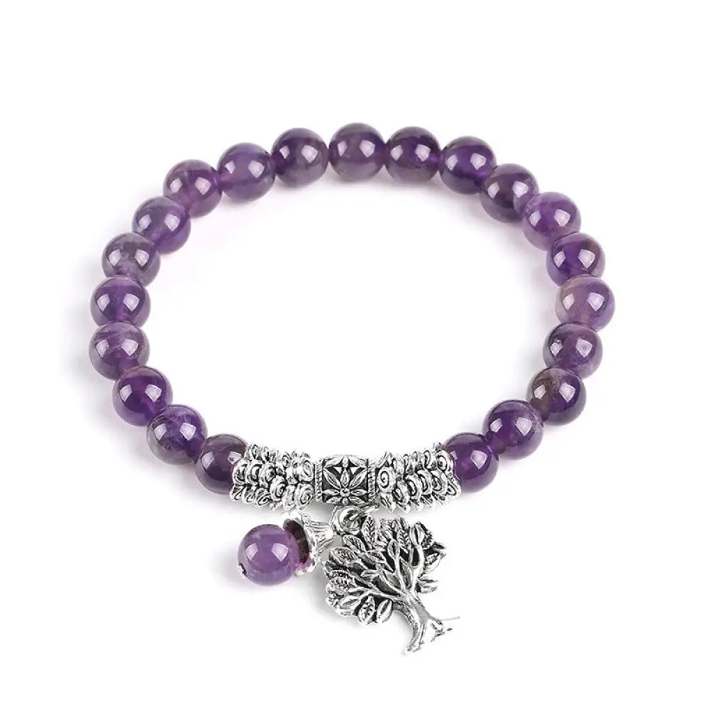 BWOOOH Natural Gemstone Tree of Life Lucky Charm Stretch Bracelet — natural stone crystal healing bracelet for spiritual h...