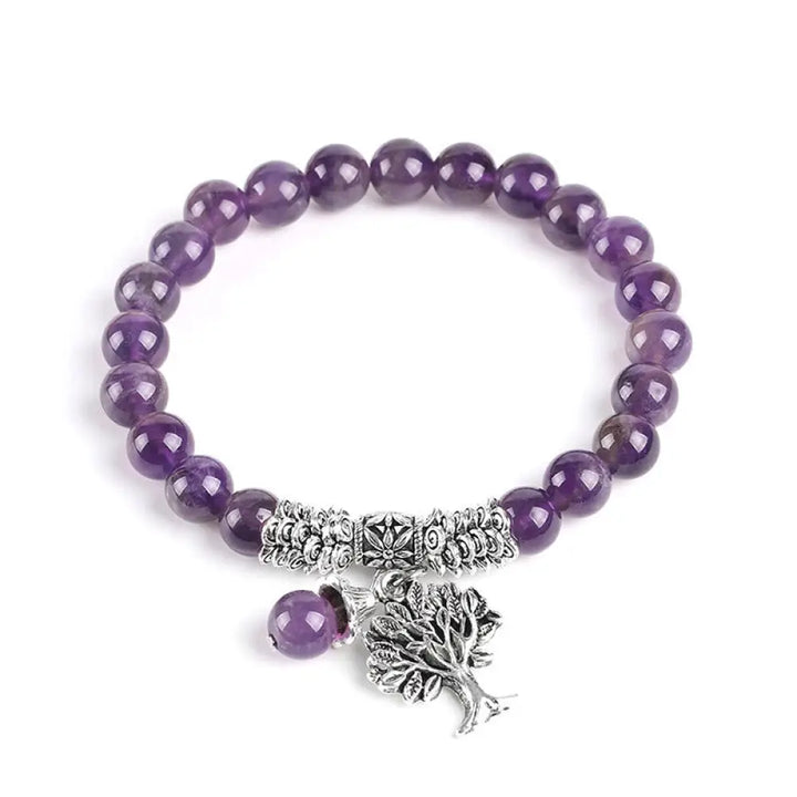 BWOOOH Natural Gemstone Tree of Life Lucky Charm Stretch Bracelet — natural stone crystal healing bracelet for spiritual h...